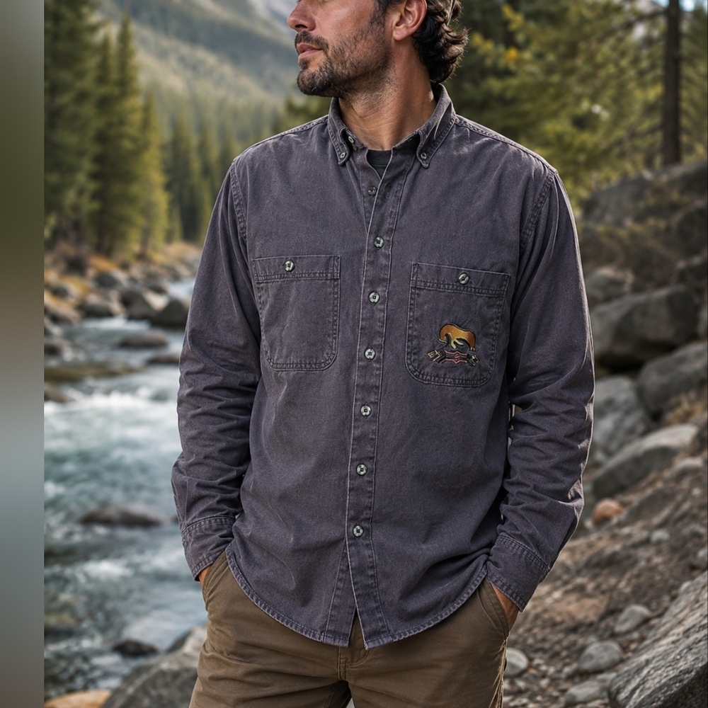 Canadian Outdoors Button Down Shirt Medium Vintage Long Sleeve Outdoor Shirt